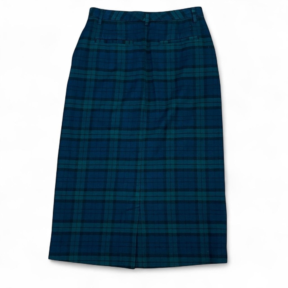VTG L.L.Bean Women's skirt 4P Blue Teal Plaid Office Siren Dark Academia Heritag